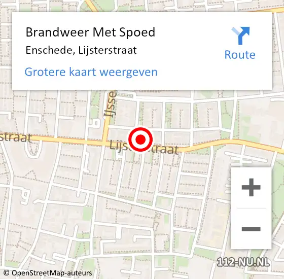 Locatie op kaart van de 112 melding: Brandweer Met Spoed Naar Enschede, Lijsterstraat op 18 juni 2024 08:50