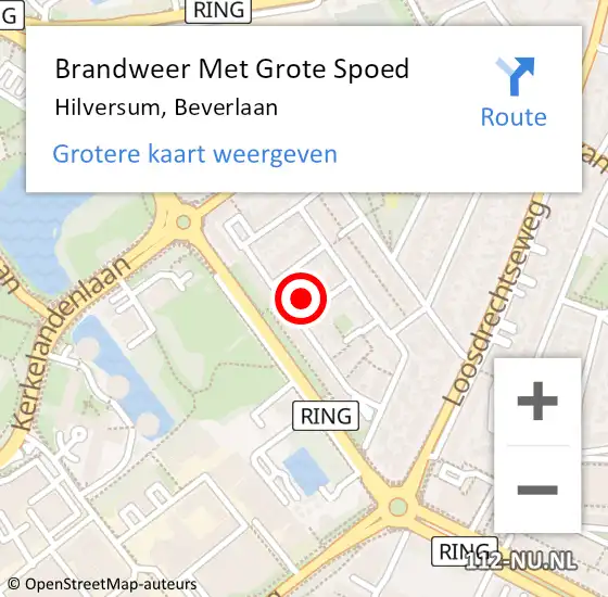 Locatie op kaart van de 112 melding: Brandweer Met Grote Spoed Naar Hilversum, Beverlaan op 9 oktober 2014 20:38