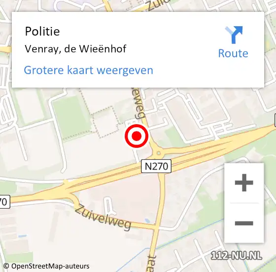 Locatie op kaart van de 112 melding: Politie Venray, de Wieënhof op 18 juni 2024 09:02