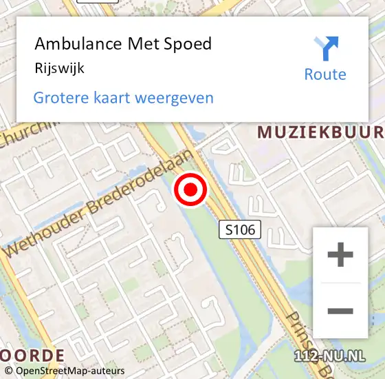 Locatie op kaart van de 112 melding: Ambulance Met Spoed Naar Rijswijk op 18 juni 2024 09:08