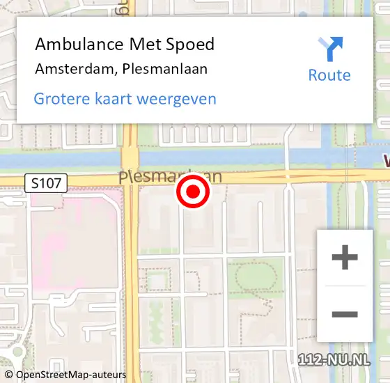 Locatie op kaart van de 112 melding: Ambulance Met Spoed Naar Amsterdam, Plesmanlaan op 18 juni 2024 09:08