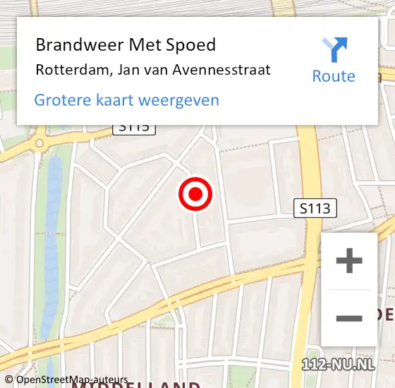 Locatie op kaart van de 112 melding: Brandweer Met Spoed Naar Rotterdam, Jan van Avennesstraat op 18 juni 2024 09:19