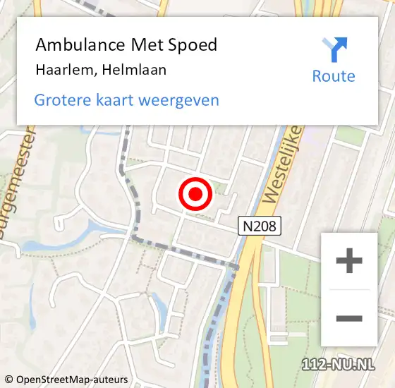 Locatie op kaart van de 112 melding: Ambulance Met Spoed Naar Haarlem, Helmlaan op 18 juni 2024 09:21