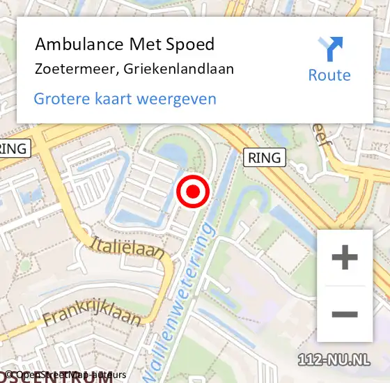 Locatie op kaart van de 112 melding: Ambulance Met Spoed Naar Zoetermeer, Griekenlandlaan op 18 juni 2024 09:43