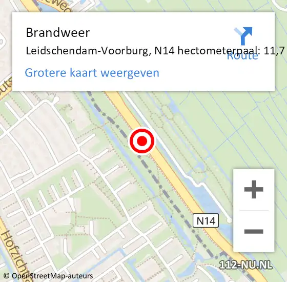 Locatie op kaart van de 112 melding: Brandweer Leidschendam-Voorburg, N14 hectometerpaal: 11,7 op 18 juni 2024 09:49