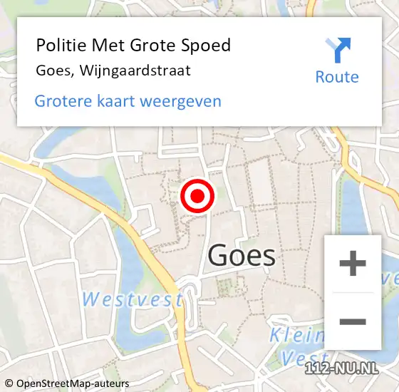 Locatie op kaart van de 112 melding: Politie Met Grote Spoed Naar Goes, Wijngaardstraat op 18 juni 2024 10:08