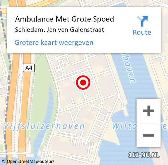 Locatie op kaart van de 112 melding: Ambulance Met Grote Spoed Naar Schiedam, Jan van Galenstraat op 18 juni 2024 10:35