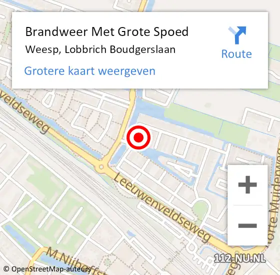 Locatie op kaart van de 112 melding: Brandweer Met Grote Spoed Naar Weesp, Lobbrich Boudgerslaan op 18 juni 2024 10:40