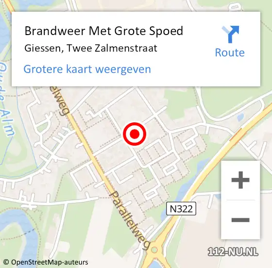 Locatie op kaart van de 112 melding: Brandweer Met Grote Spoed Naar Giessen, Twee Zalmenstraat op 18 juni 2024 10:55