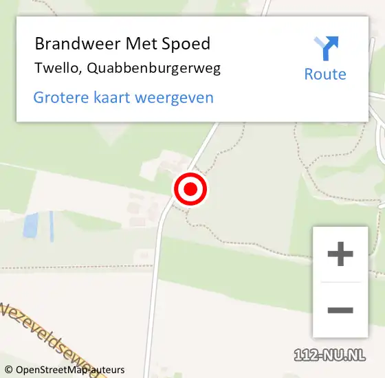 Locatie op kaart van de 112 melding: Brandweer Met Spoed Naar Twello, Quabbenburgerweg op 18 juni 2024 11:02