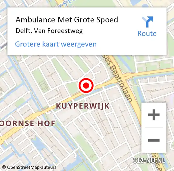 Locatie op kaart van de 112 melding: Ambulance Met Grote Spoed Naar Delft, Van Foreestweg op 18 juni 2024 11:07