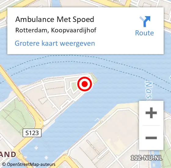 Locatie op kaart van de 112 melding: Ambulance Met Spoed Naar Rotterdam, Koopvaardijhof op 18 juni 2024 11:22