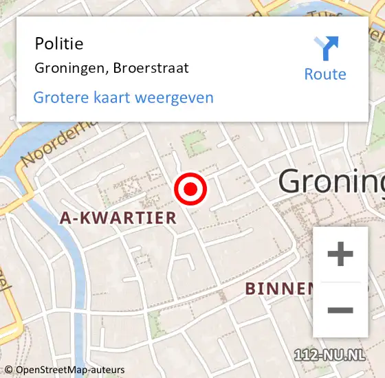 Locatie op kaart van de 112 melding: Politie Groningen, Broerstraat op 18 juni 2024 11:30