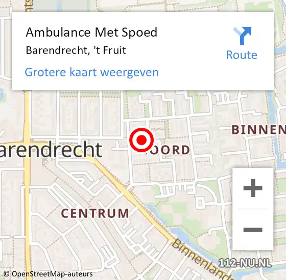 Locatie op kaart van de 112 melding: Ambulance Met Spoed Naar Barendrecht, 't Fruit op 18 juni 2024 11:40