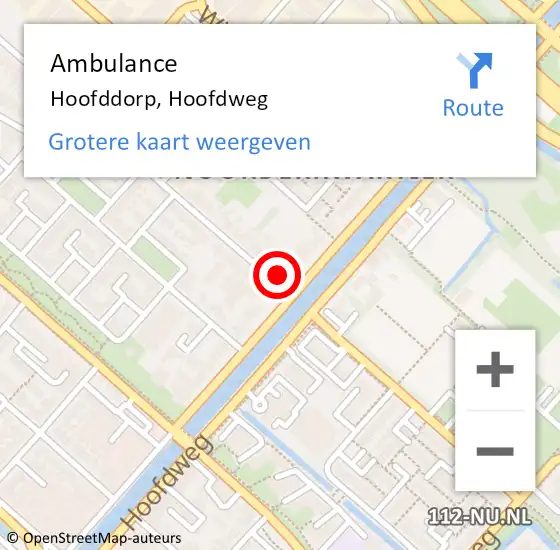 Locatie op kaart van de 112 melding: Ambulance Hoofddorp, Hoofdweg op 18 juni 2024 11:48