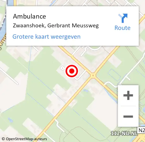 Locatie op kaart van de 112 melding: Ambulance Zwaanshoek, Gerbrant Meussweg op 18 juni 2024 11:52