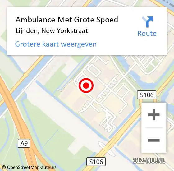 Locatie op kaart van de 112 melding: Ambulance Met Grote Spoed Naar Lijnden, New Yorkstraat op 18 juni 2024 11:53