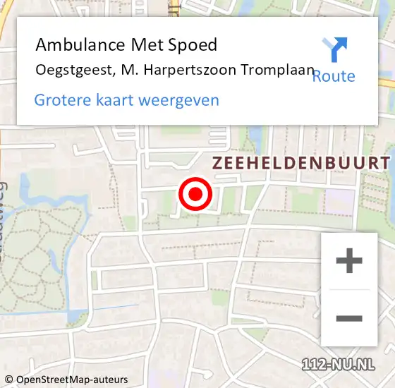 Locatie op kaart van de 112 melding: Ambulance Met Spoed Naar Oegstgeest, M. Harpertszoon Tromplaan op 18 juni 2024 11:58