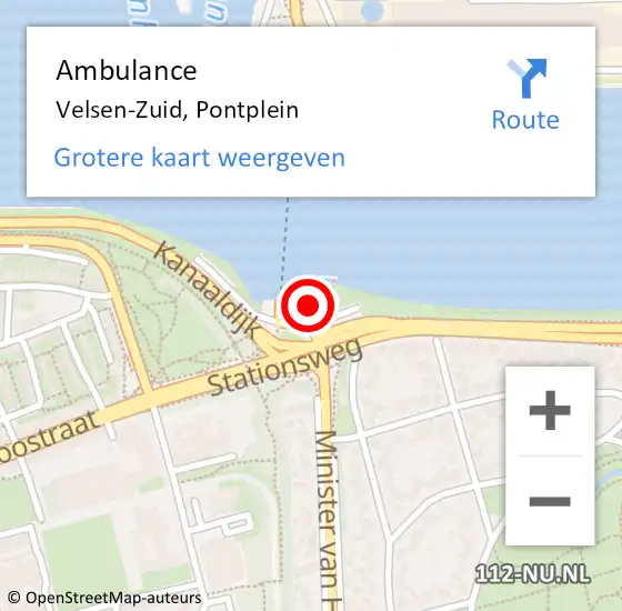 Locatie op kaart van de 112 melding: Ambulance Velsen-Zuid, Pontplein op 18 juni 2024 12:03