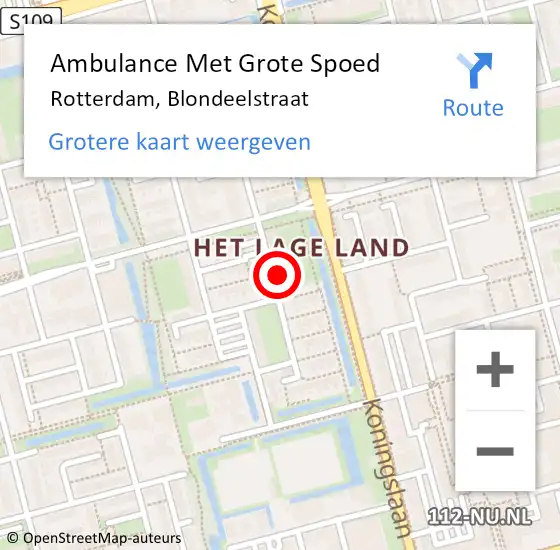 Locatie op kaart van de 112 melding: Ambulance Met Grote Spoed Naar Rotterdam, Blondeelstraat op 18 juni 2024 12:05