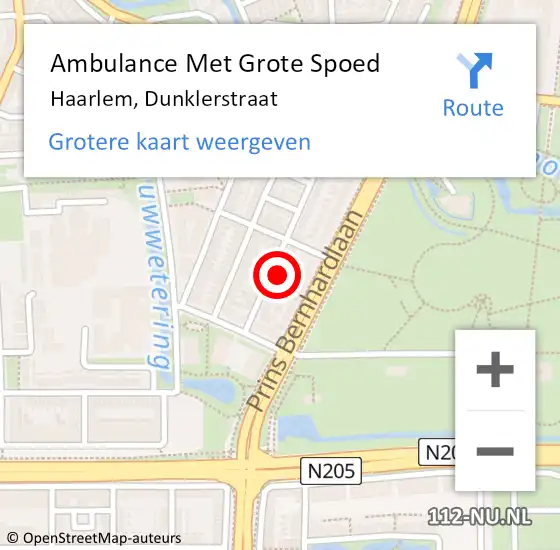 Locatie op kaart van de 112 melding: Ambulance Met Grote Spoed Naar Haarlem, Dunklerstraat op 18 juni 2024 12:06