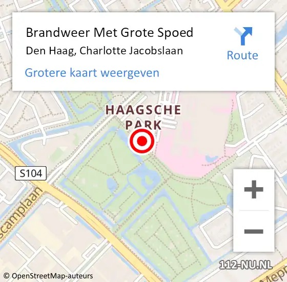 Locatie op kaart van de 112 melding: Brandweer Met Grote Spoed Naar Den Haag, Charlotte Jacobslaan op 18 juni 2024 12:26