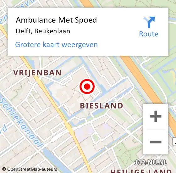 Locatie op kaart van de 112 melding: Ambulance Met Spoed Naar Delft, Beukenlaan op 18 juni 2024 12:30