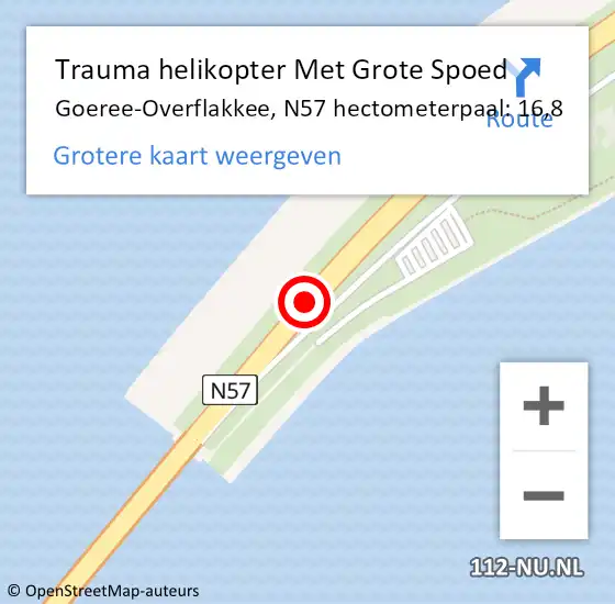 Locatie op kaart van de 112 melding: Trauma helikopter Met Grote Spoed Naar Goeree-Overflakkee, N57 hectometerpaal: 16,8 op 18 juni 2024 12:35
