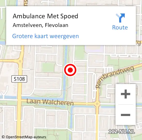 Locatie op kaart van de 112 melding: Ambulance Met Spoed Naar Amstelveen, Flevolaan op 18 juni 2024 12:38