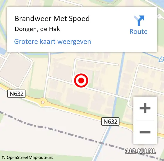 Locatie op kaart van de 112 melding: Brandweer Met Spoed Naar Dongen, de Hak op 18 juni 2024 12:40