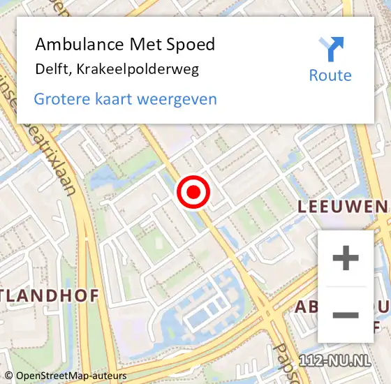 Locatie op kaart van de 112 melding: Ambulance Met Spoed Naar Delft, Krakeelpolderweg op 18 juni 2024 12:44