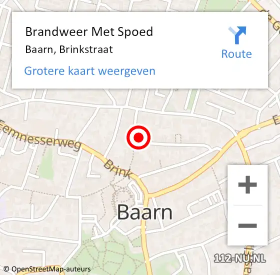 Locatie op kaart van de 112 melding: Brandweer Met Spoed Naar Baarn, Brinkstraat op 18 juni 2024 12:46