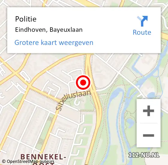 Locatie op kaart van de 112 melding: Politie Eindhoven, Bayeuxlaan op 18 juni 2024 12:50