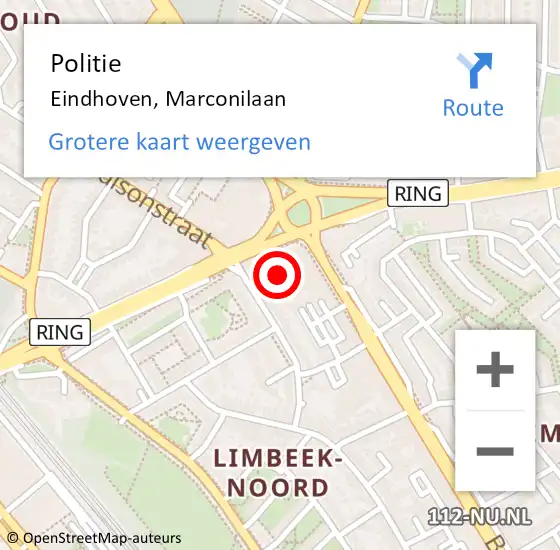 Locatie op kaart van de 112 melding: Politie Eindhoven, Marconilaan op 18 juni 2024 12:54