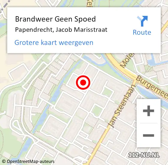 Locatie op kaart van de 112 melding: Brandweer Geen Spoed Naar Papendrecht, Jacob Marisstraat op 18 juni 2024 13:04