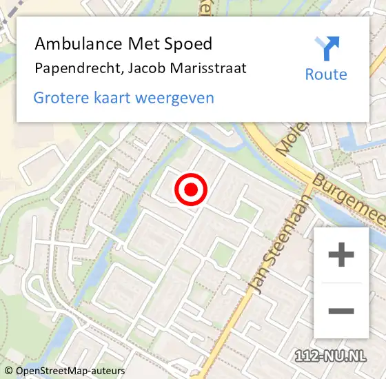 Locatie op kaart van de 112 melding: Ambulance Met Spoed Naar Papendrecht, Jacob Marisstraat op 18 juni 2024 13:05