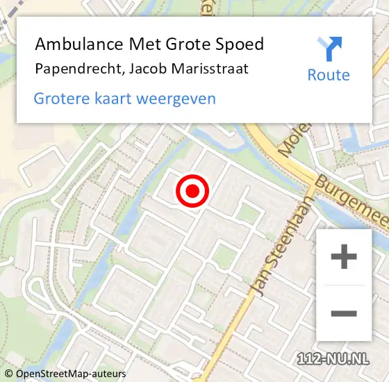 Locatie op kaart van de 112 melding: Ambulance Met Grote Spoed Naar Papendrecht, Jacob Marisstraat op 18 juni 2024 13:07