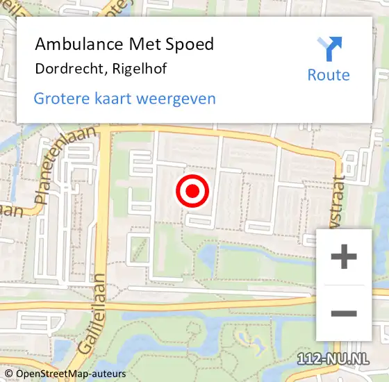 Locatie op kaart van de 112 melding: Ambulance Met Spoed Naar Dordrecht, Rigelhof op 18 juni 2024 13:22