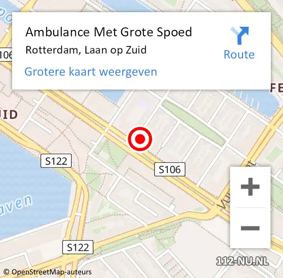 Locatie op kaart van de 112 melding: Ambulance Met Grote Spoed Naar Rotterdam, Laan op Zuid op 18 juni 2024 13:24