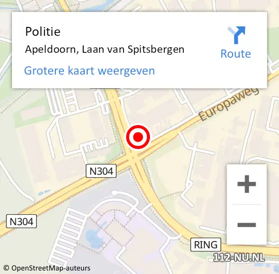 Locatie op kaart van de 112 melding: Politie Apeldoorn, Laan van Spitsbergen op 18 juni 2024 13:38