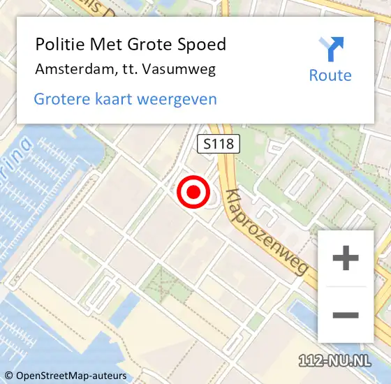 Locatie op kaart van de 112 melding: Politie Met Grote Spoed Naar Amsterdam, tt. Vasumweg op 18 juni 2024 13:39