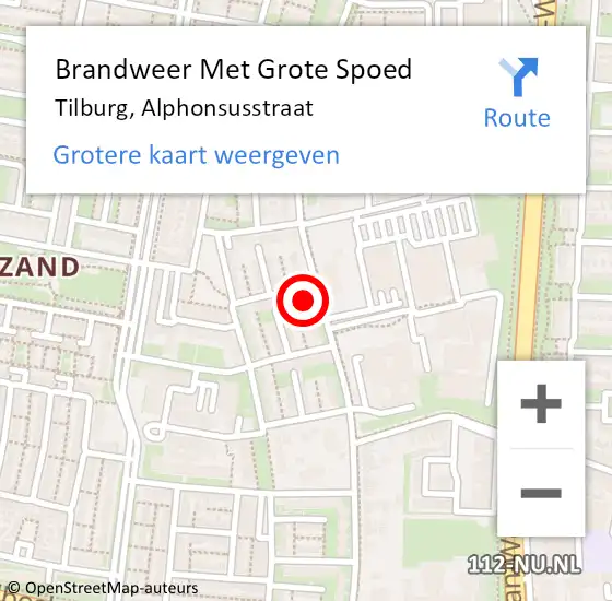 Locatie op kaart van de 112 melding: Brandweer Met Grote Spoed Naar Tilburg, Alphonsusstraat op 18 juni 2024 14:02