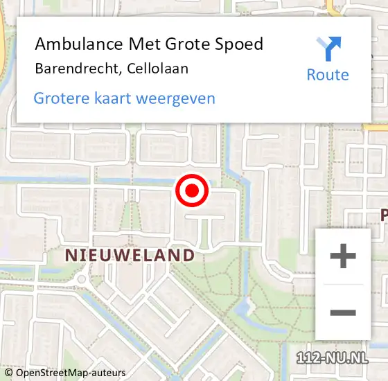 Locatie op kaart van de 112 melding: Ambulance Met Grote Spoed Naar Barendrecht, Cellolaan op 9 oktober 2014 21:27