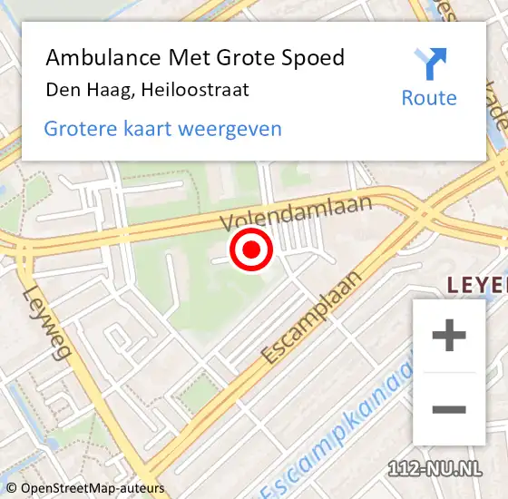 Locatie op kaart van de 112 melding: Ambulance Met Grote Spoed Naar Den Haag, Heiloostraat op 18 juni 2024 14:38