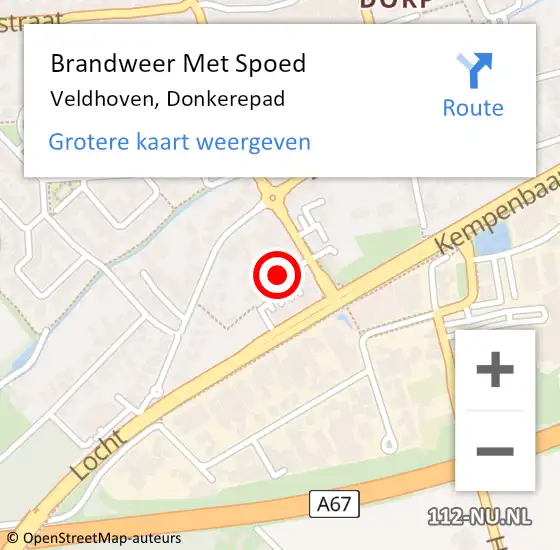 Locatie op kaart van de 112 melding: Brandweer Met Spoed Naar Veldhoven, Donkerepad op 18 juni 2024 14:40