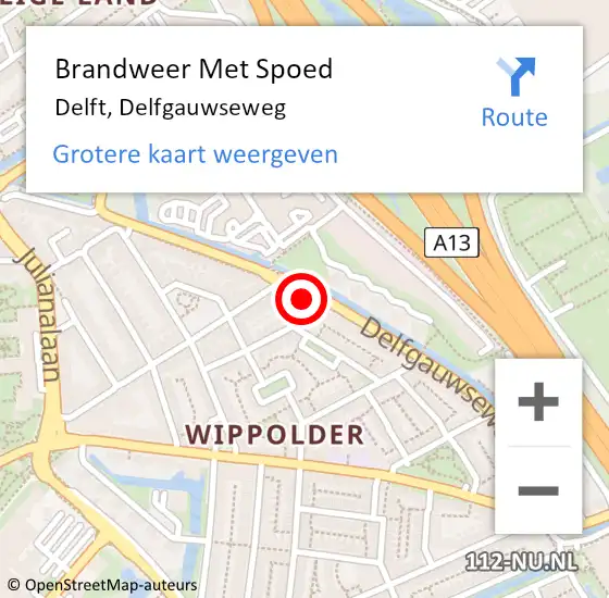 Locatie op kaart van de 112 melding: Brandweer Met Spoed Naar Delft, Delfgauwseweg op 18 juni 2024 14:41