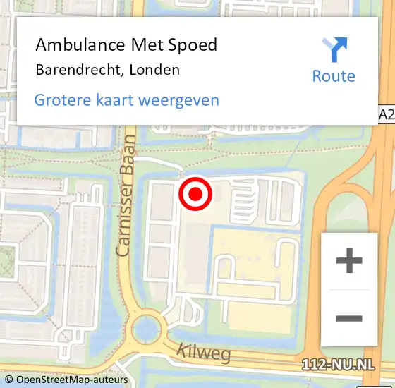 Locatie op kaart van de 112 melding: Ambulance Met Spoed Naar Barendrecht, Londen op 18 juni 2024 14:42