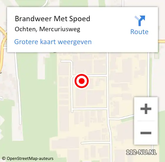 Locatie op kaart van de 112 melding: Brandweer Met Spoed Naar Ochten, Mercuriusweg op 18 juni 2024 14:42