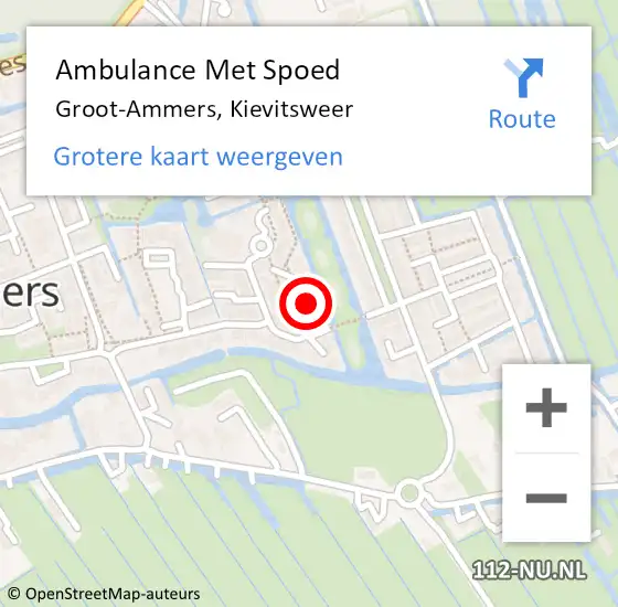 Locatie op kaart van de 112 melding: Ambulance Met Spoed Naar Groot-Ammers, Kievitsweer op 18 juni 2024 14:44