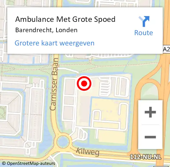 Locatie op kaart van de 112 melding: Ambulance Met Grote Spoed Naar Barendrecht, Londen op 18 juni 2024 14:51